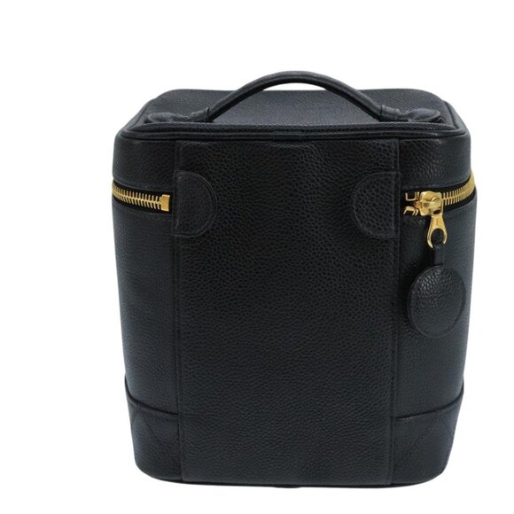 CHANEL Bicolore Vanity Cosmetic Pouch Grained Calf Skin Black Gold CC Auth - Picture 3 of 15